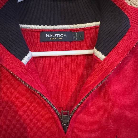 Men's Nautica 1/4 Zip Red sweater Medium - Picture 1 of 4